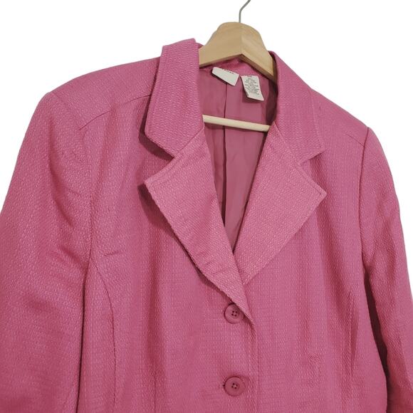 Vintage Merona | Linen Bubblegum Pink Three Button Front Blazer with Pockets - Picture 2 of 14
